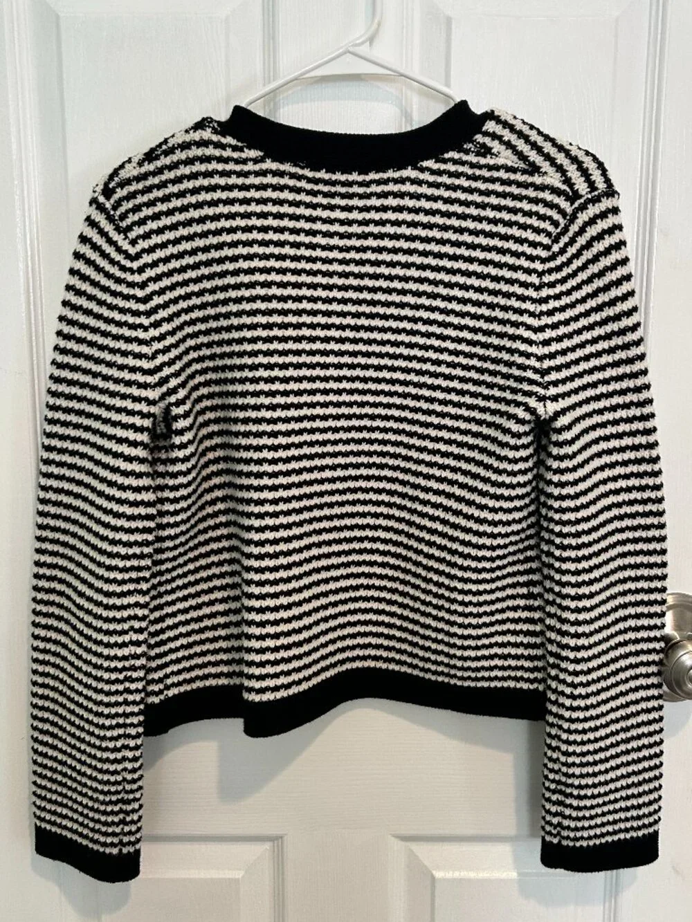 Uniqlo Waffle Knit Black + White Striped Cardigan - Picture 6 of 6